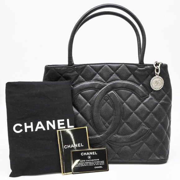 CHANEL Black Caviar Leather Logo Tote Bag - Picture 1 of 15